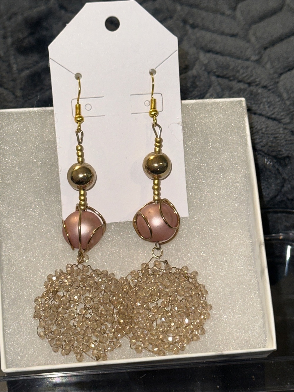 Handmade Gold and Blush Pink Beaded Drop Earrings